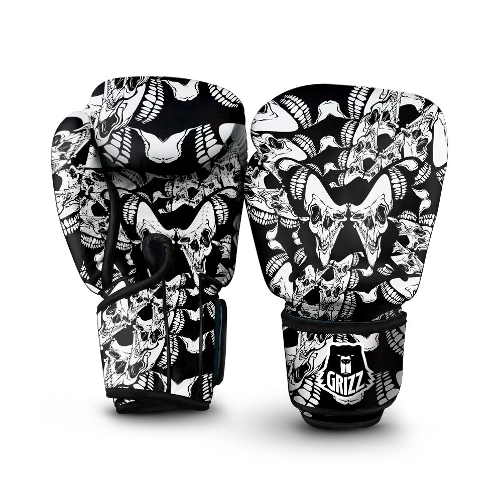 Psychedelic Black And White Skull Print Boxing Gloves-grizzshop