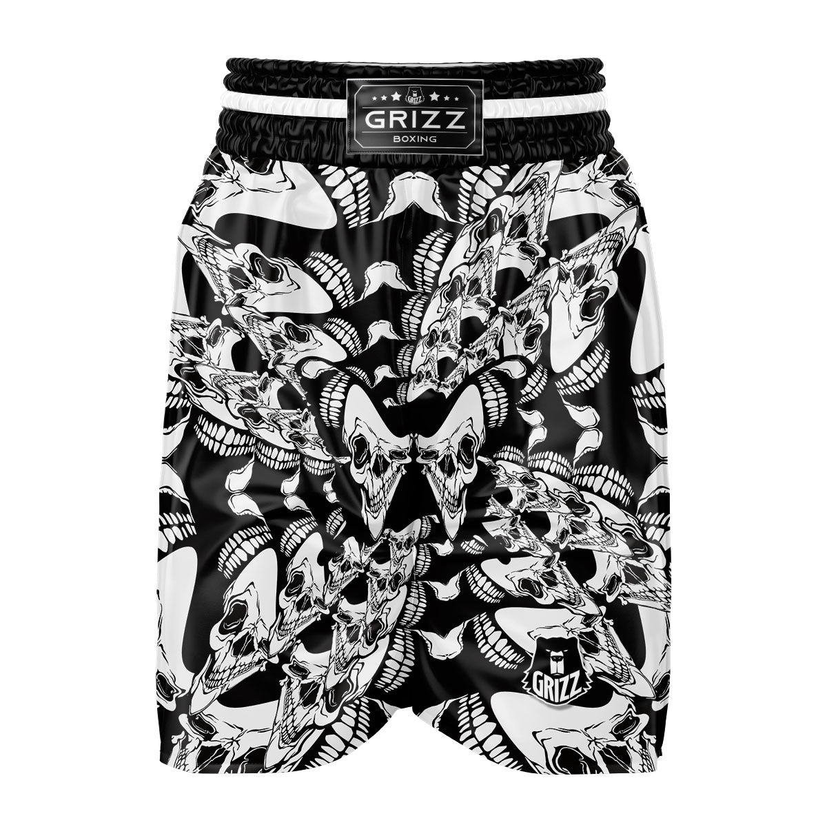 Psychedelic Black And White Skull Print Boxing Shorts-grizzshop