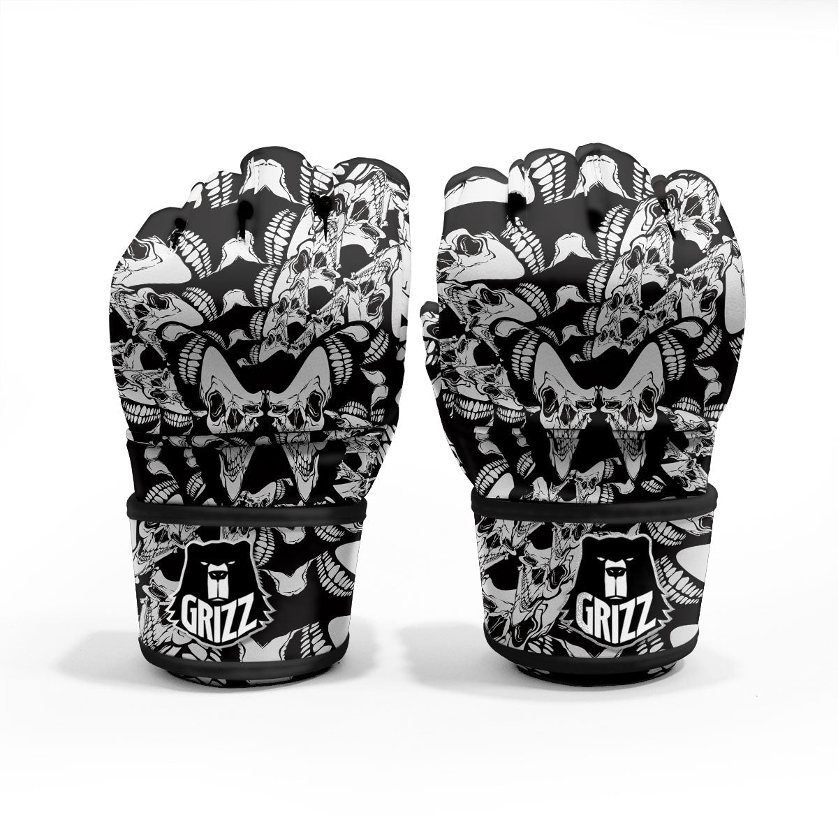 Psychedelic Black And White Skull Print MMA Gloves-grizzshop