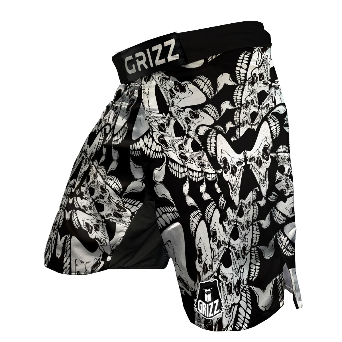 Psychedelic Black And White Skull Print MMA Shorts-grizzshop