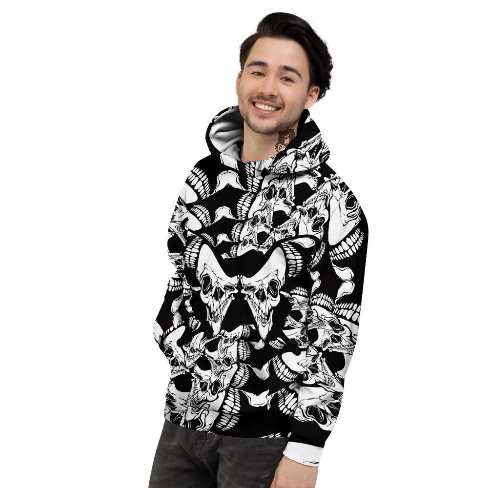 Psychedelic Black And White Skull Print Men's Hoodie-grizzshop