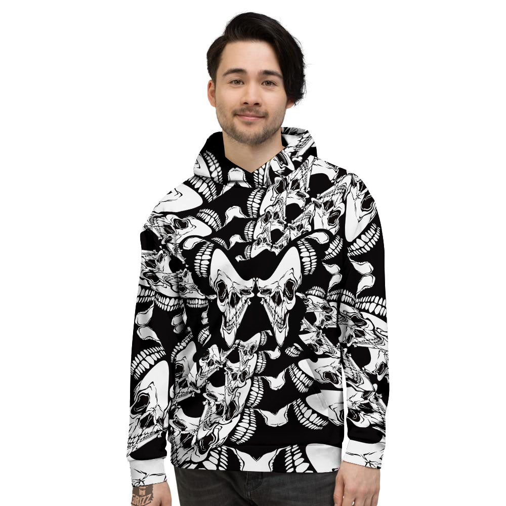 Psychedelic Black And White Skull Print Men's Hoodie-grizzshop