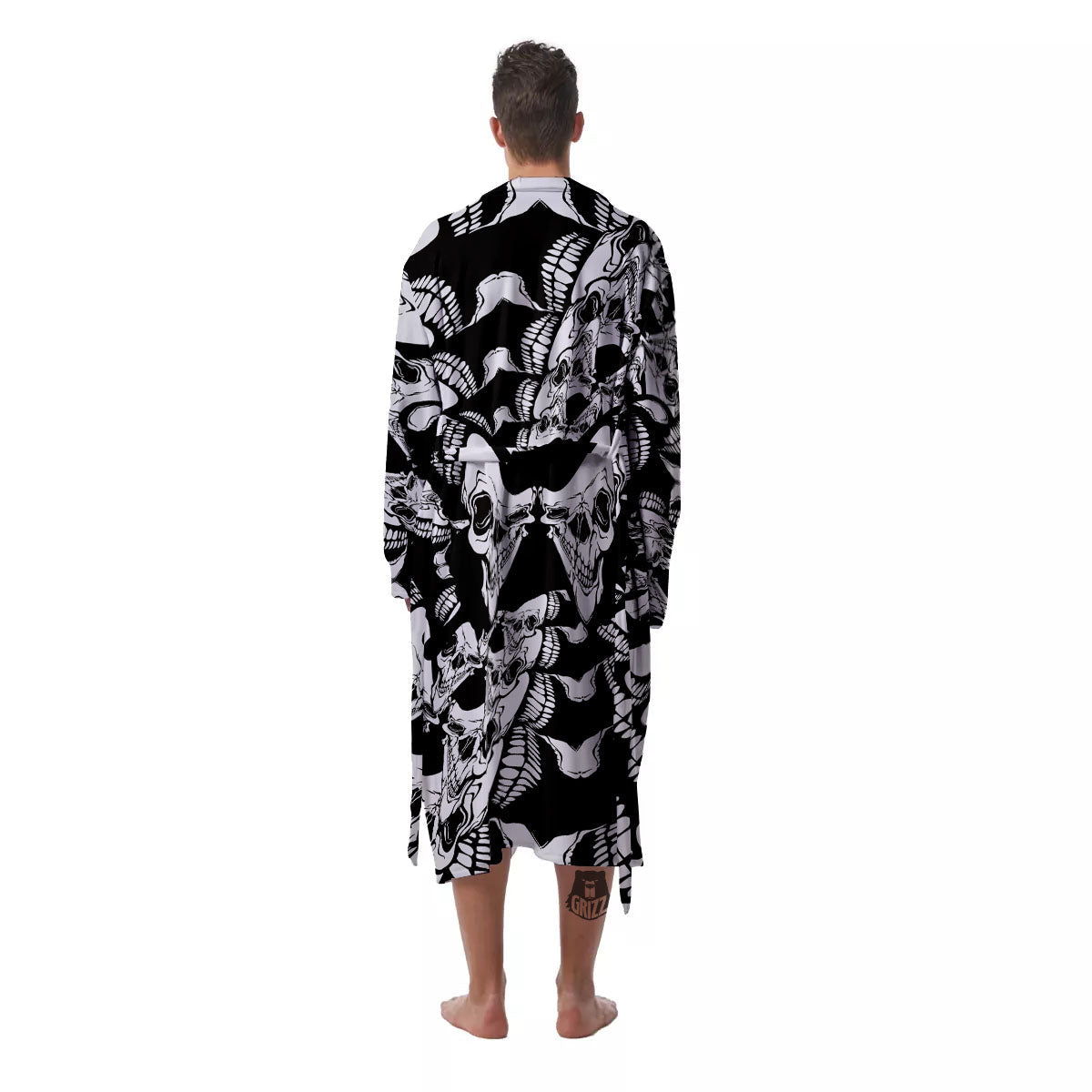 Psychedelic Black And White Skull Print Men's Robe-grizzshop