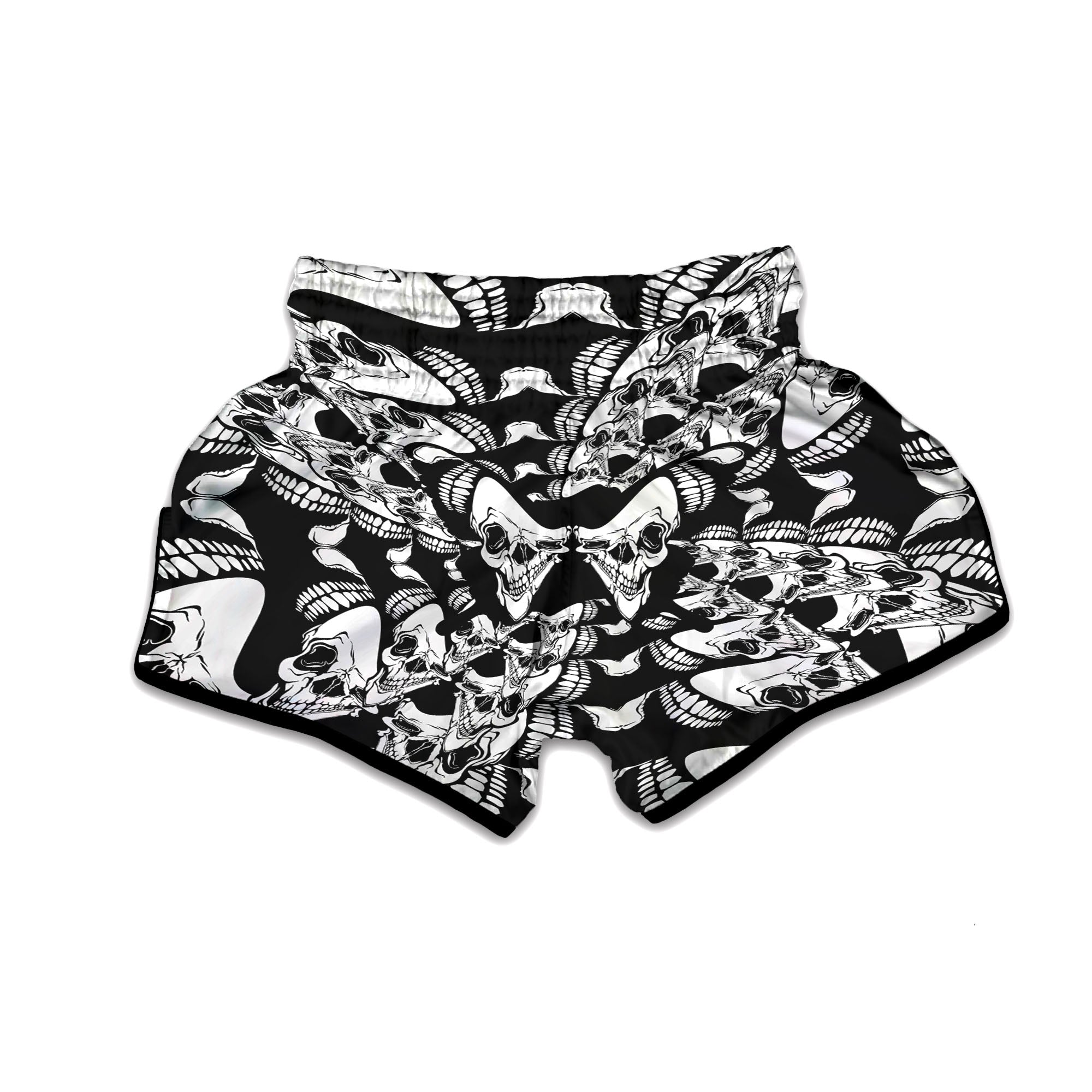 Psychedelic Black And White Skull Print Muay Thai Boxing Shorts-grizzshop