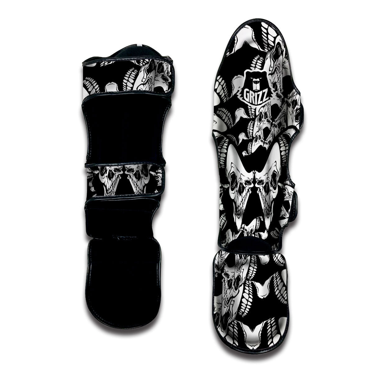 Psychedelic Black And White Skull Print Muay Thai Shin Guards-grizzshop
