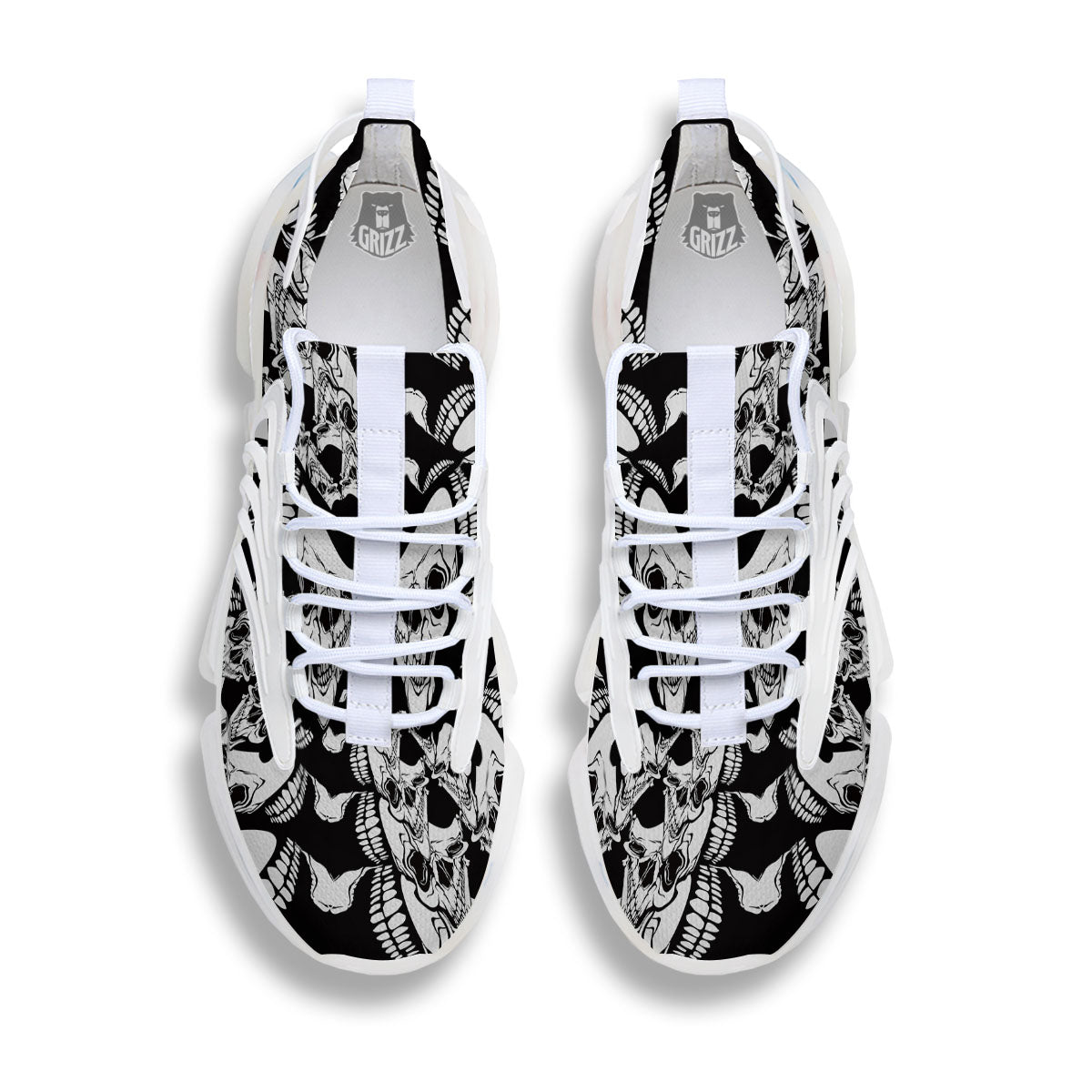 Psychedelic Black And White Skull Print White Gym Shoes-grizzshop