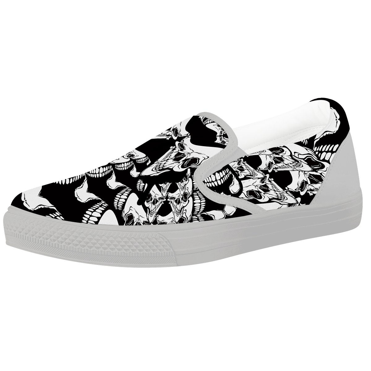 Psychedelic Black And White Skull Print White Slip On Shoes-grizzshop