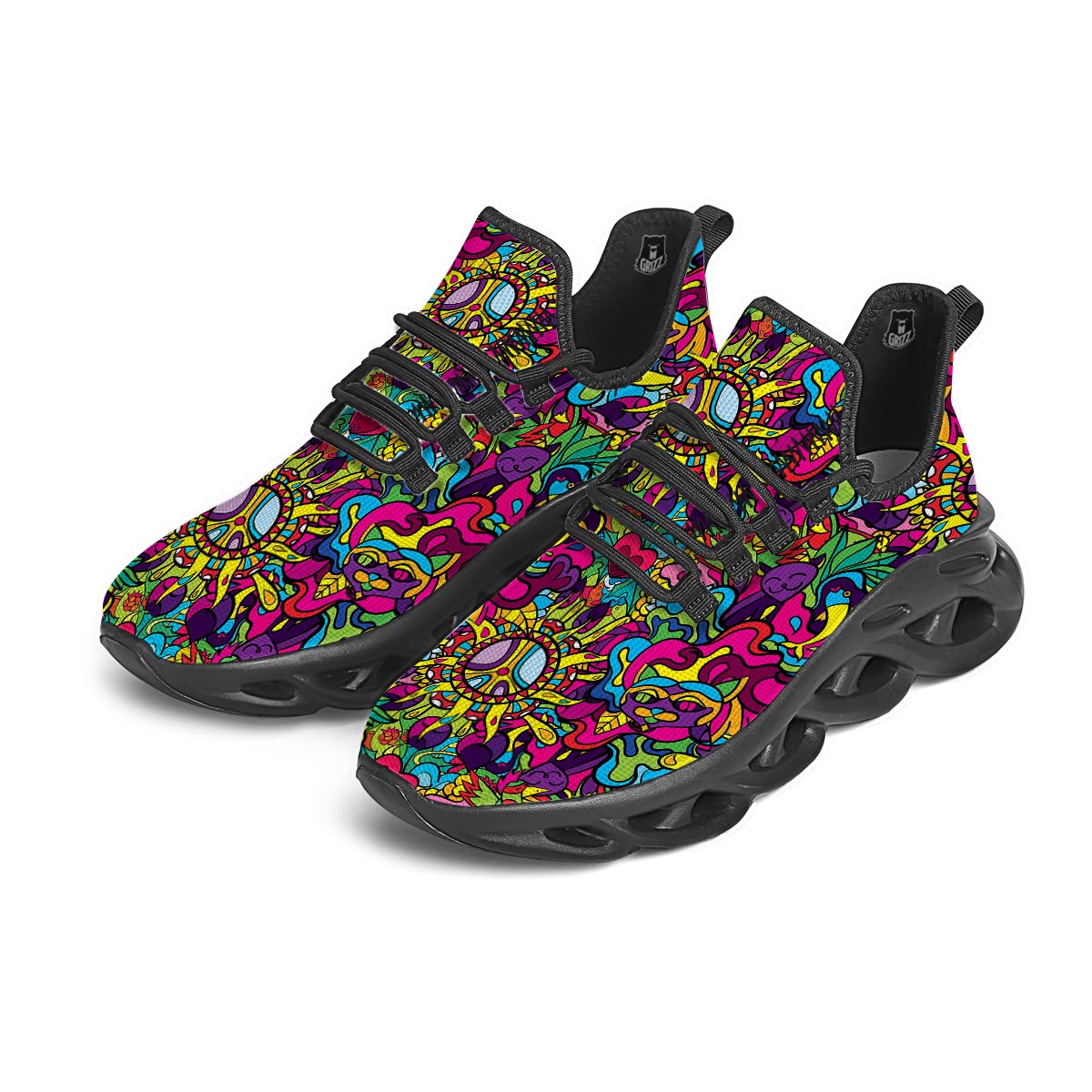 Psychedelic Black Running Shoes-grizzshop