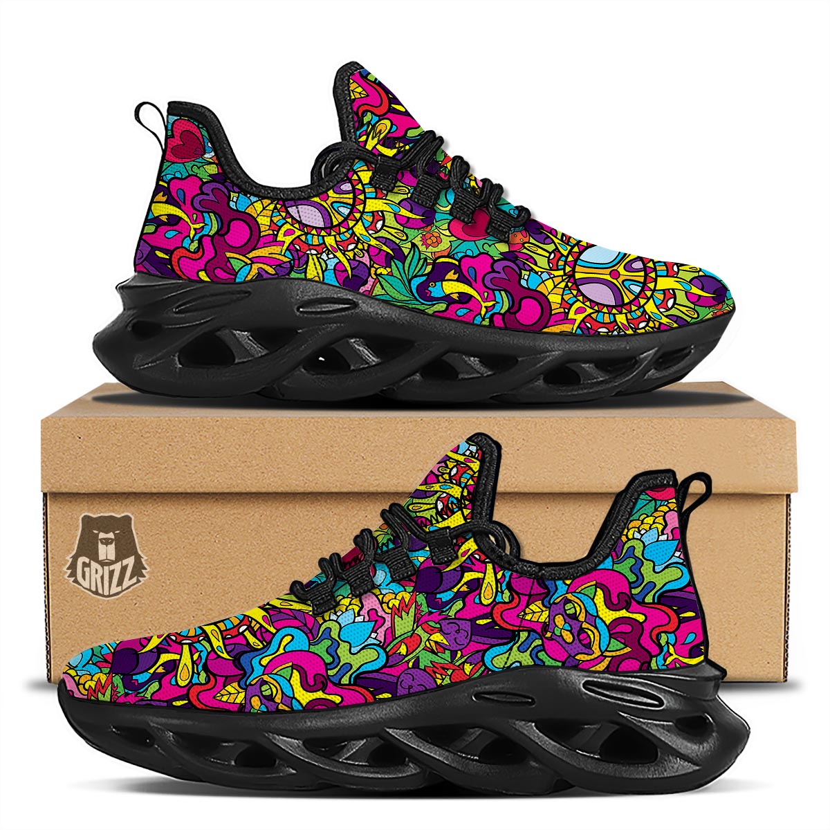 Psychedelic Black Running Shoes-grizzshop