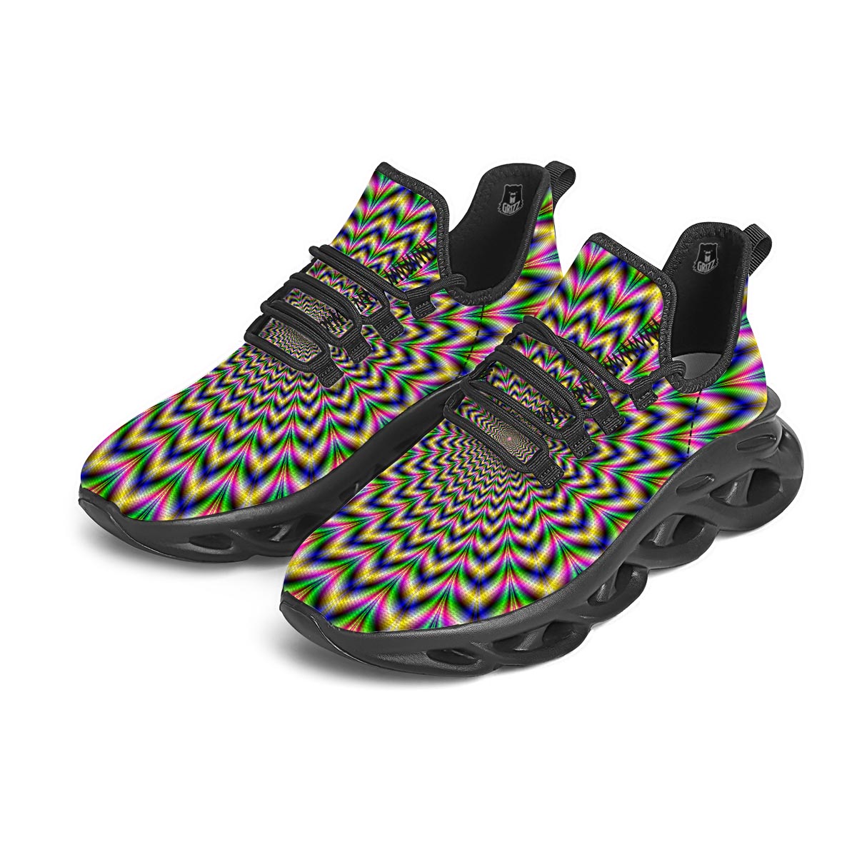 Psychedelic Blue Optical illusion Black Running Shoes-grizzshop