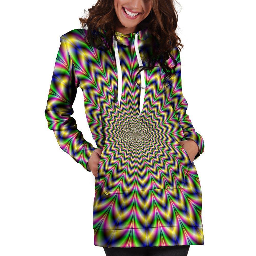 Psychedelic Blue Optical illusion Hoodie Dress-grizzshop