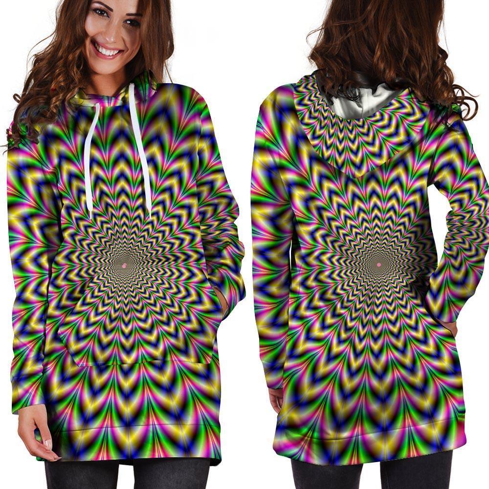 Psychedelic Blue Optical illusion Hoodie Dress-grizzshop