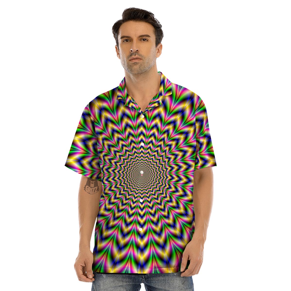 Psychedelic Blue Optical illusion Men’s Hawaiian Shirt-grizzshop