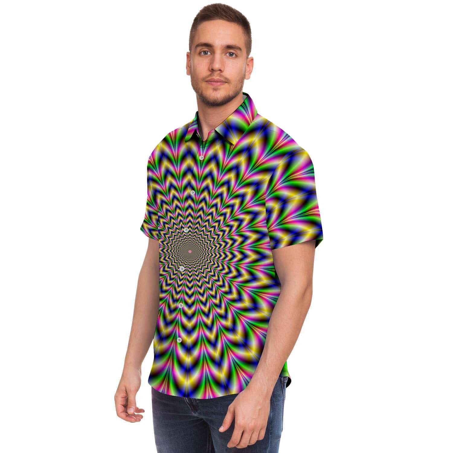 Psychedelic Blue Optical illusion Men's Short Sleeve Shirt-grizzshop