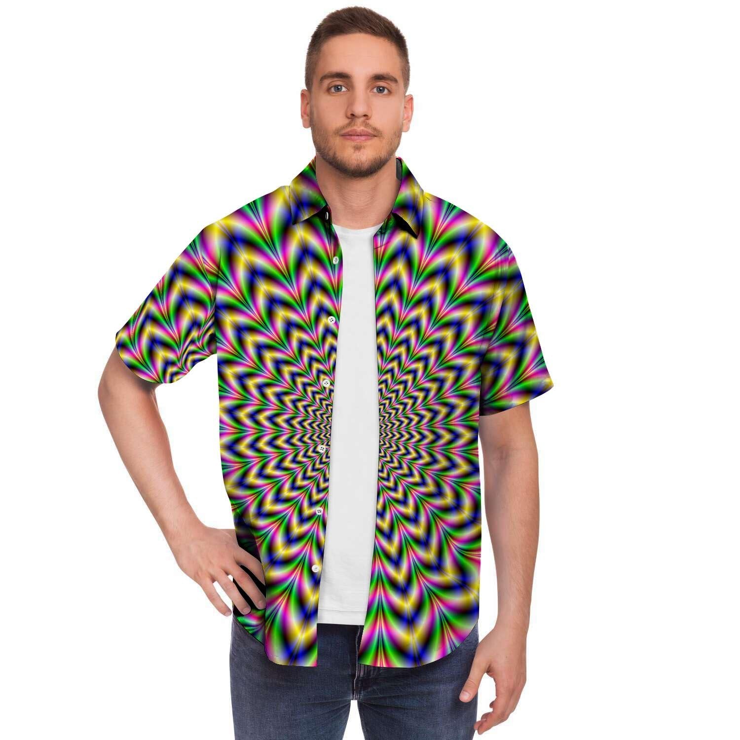 Psychedelic Blue Optical illusion Men's Short Sleeve Shirt-grizzshop