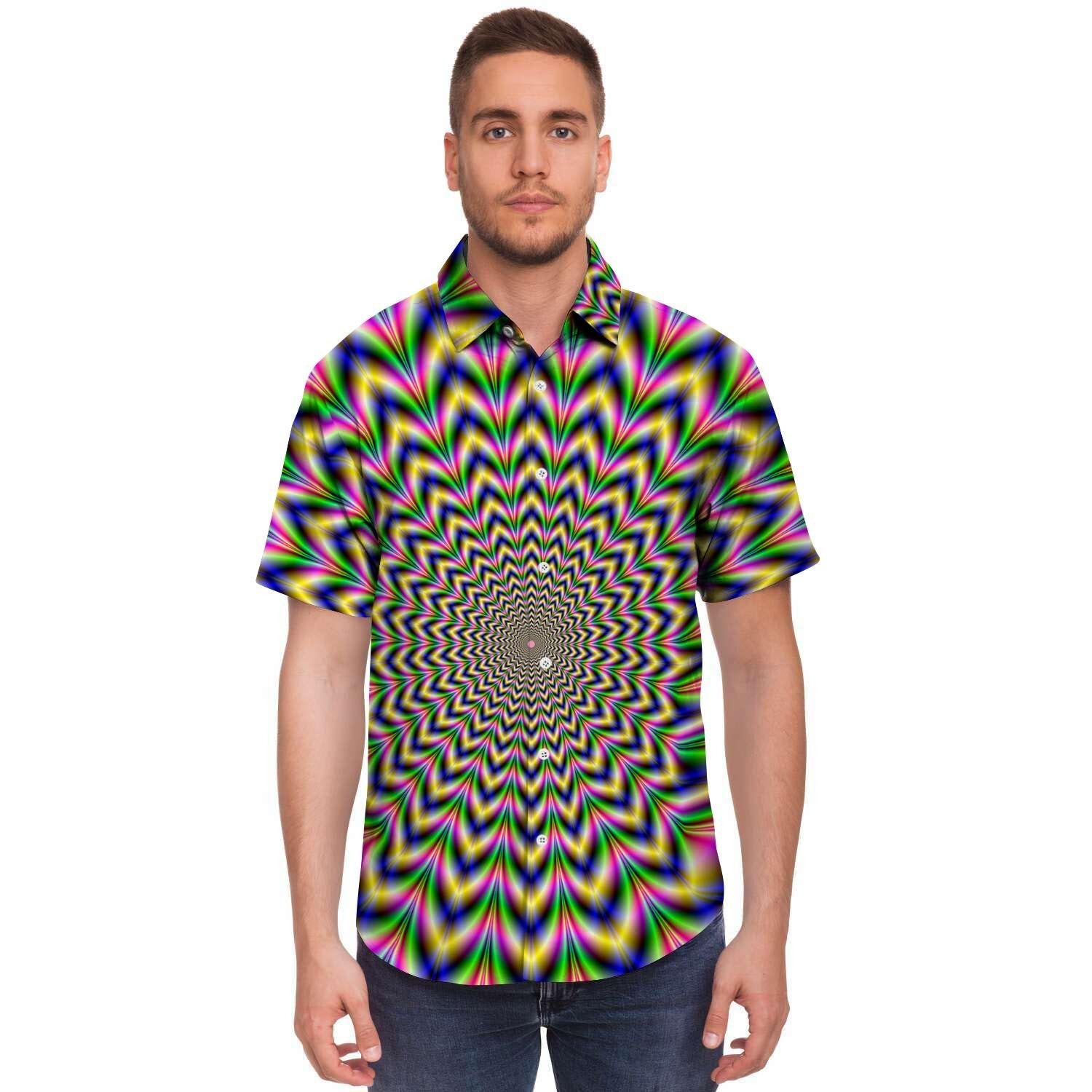 Psychedelic Blue Optical illusion Men's Short Sleeve Shirt-grizzshop