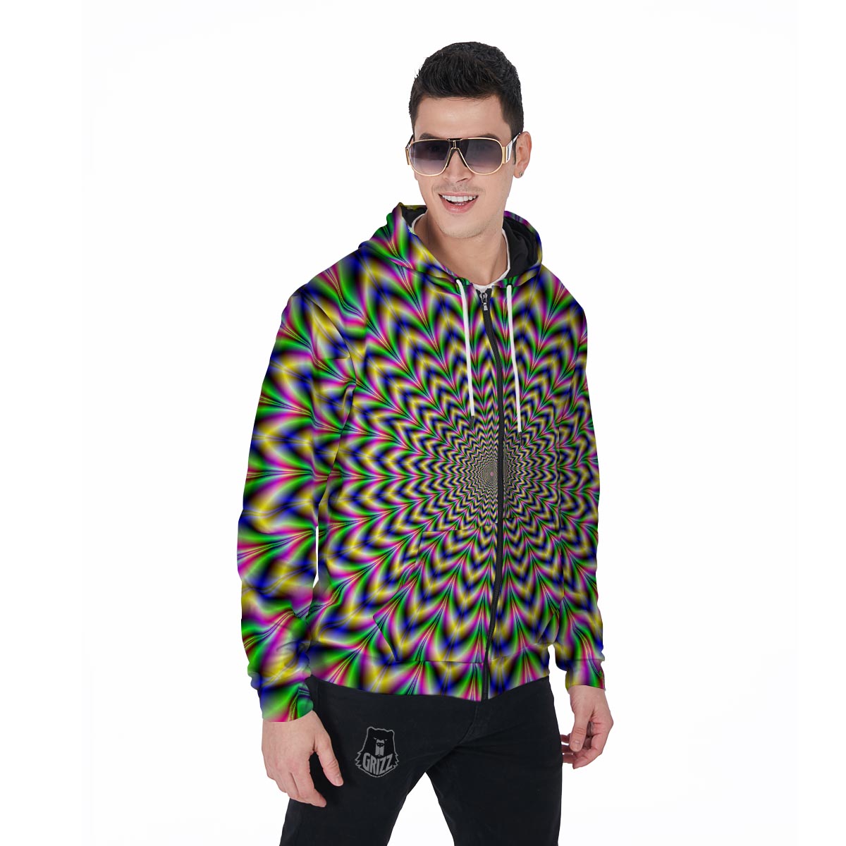 Psychedelic Blue Optical illusion Men's Zip Up Hoodie-grizzshop