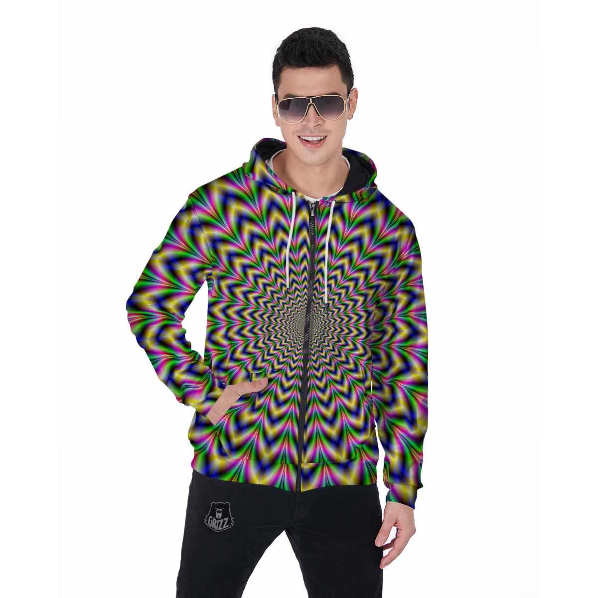 Psychedelic Blue Optical illusion Men's Zip Up Hoodie-grizzshop
