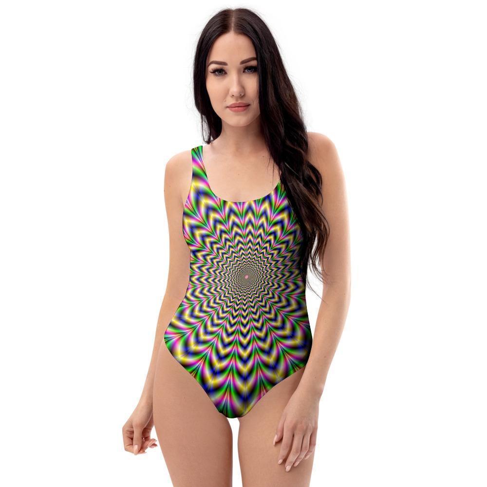 Psychedelic Blue Optical illusion One Piece Swimsuite-grizzshop