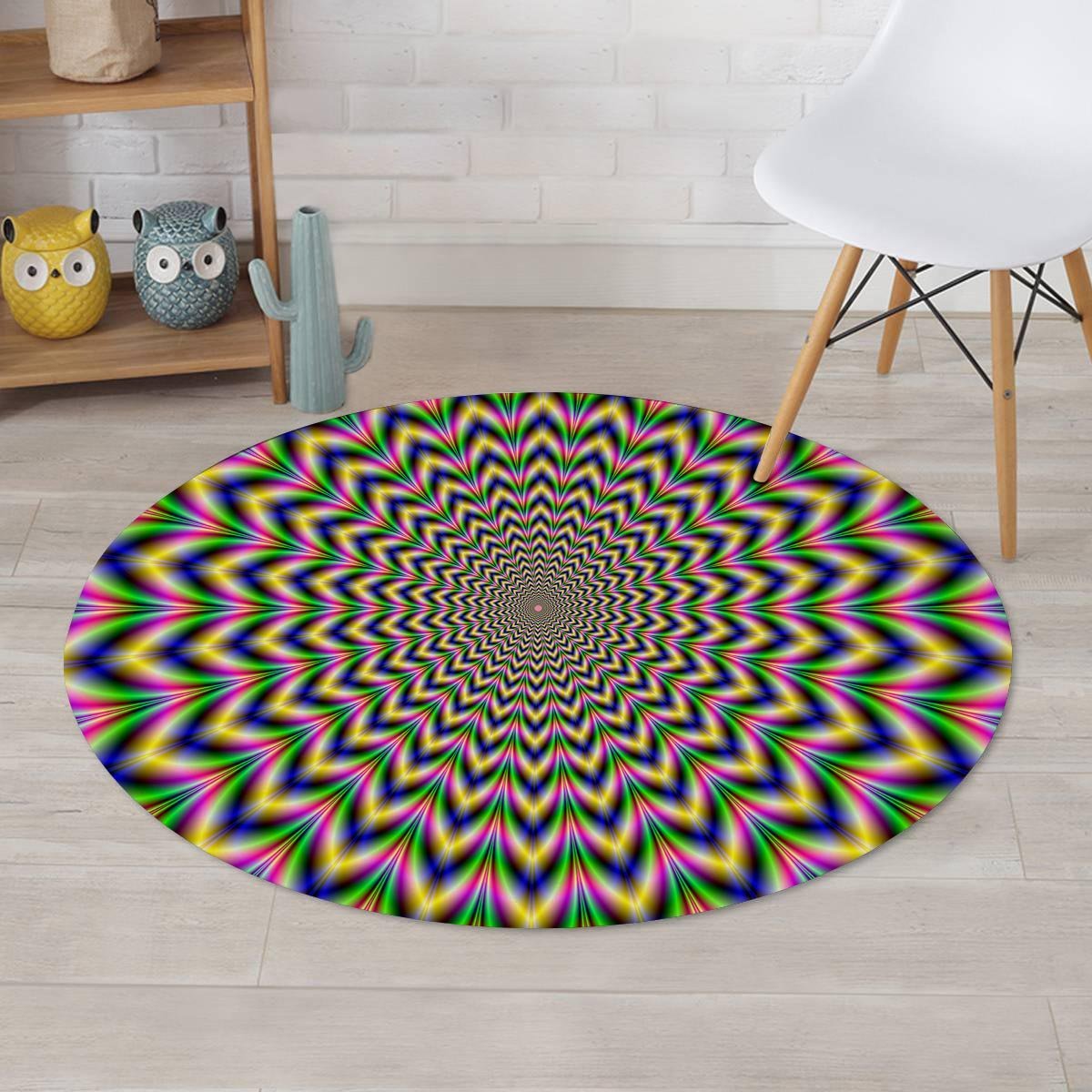 Psychedelic Blue Optical illusion Round Rug-grizzshop