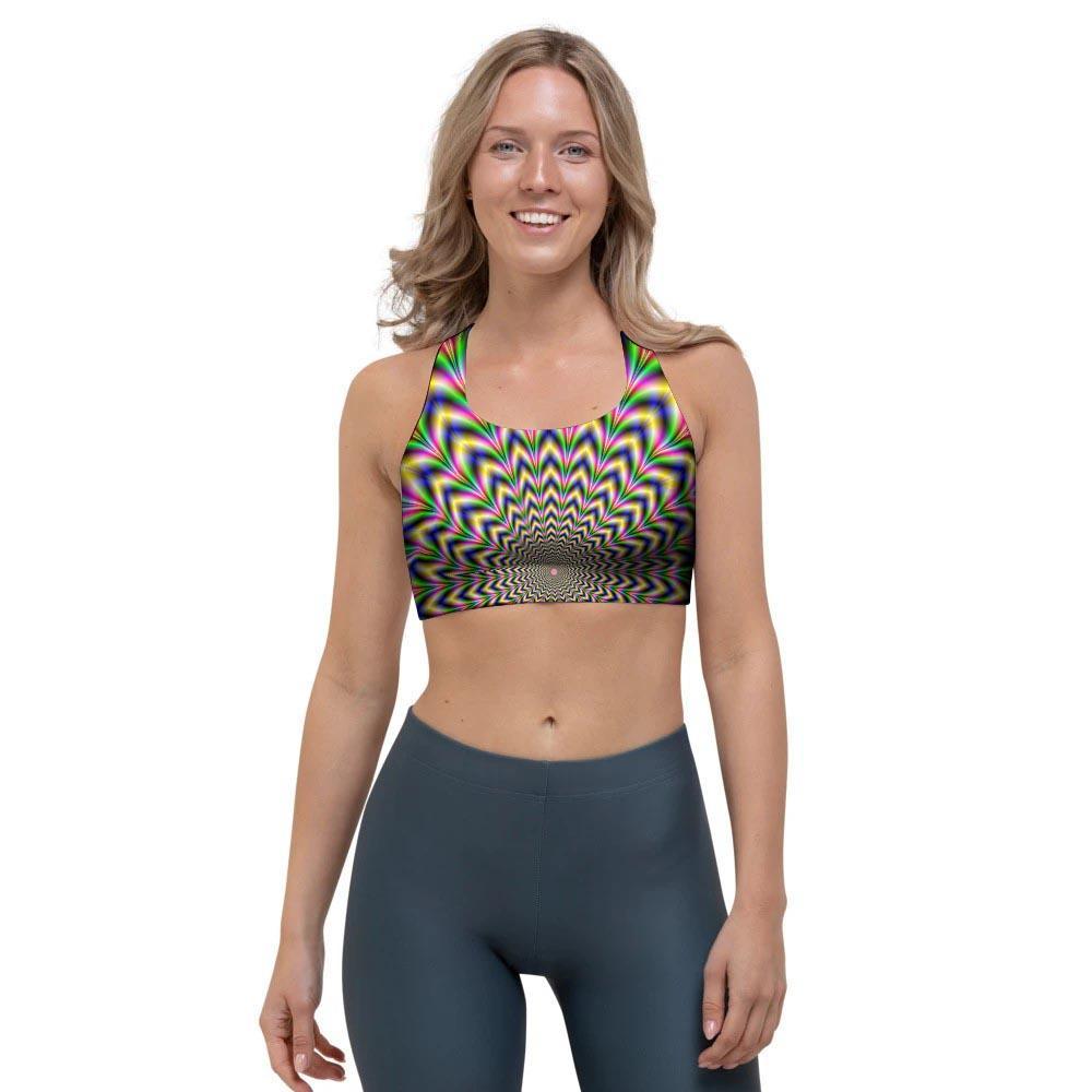 Psychedelic Blue Optical illusion Sports Bra-grizzshop