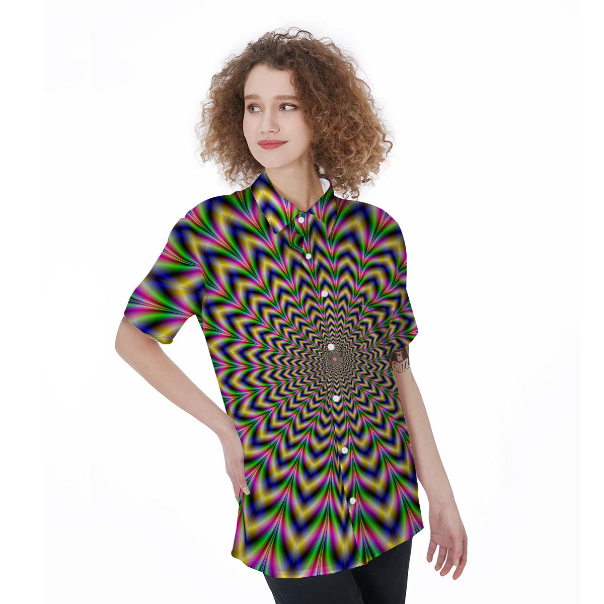 Psychedelic Blue Optical illusion Women's Short Sleeve Shirts-grizzshop