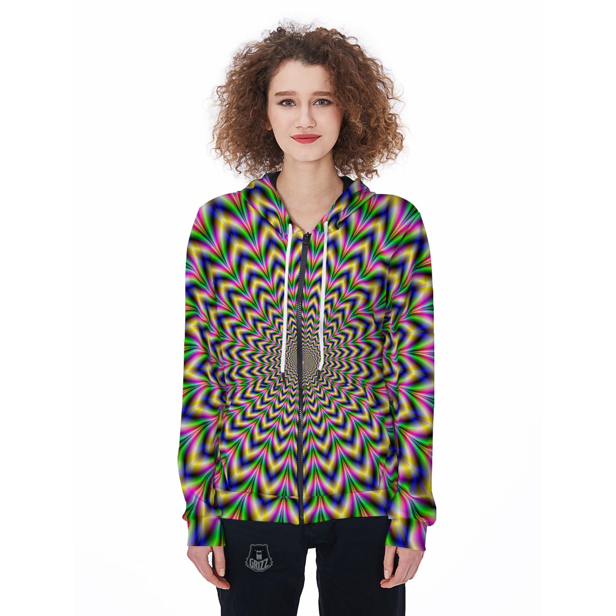 Psychedelic Blue Optical illusion Women's Zip Up Hoodie-grizzshop