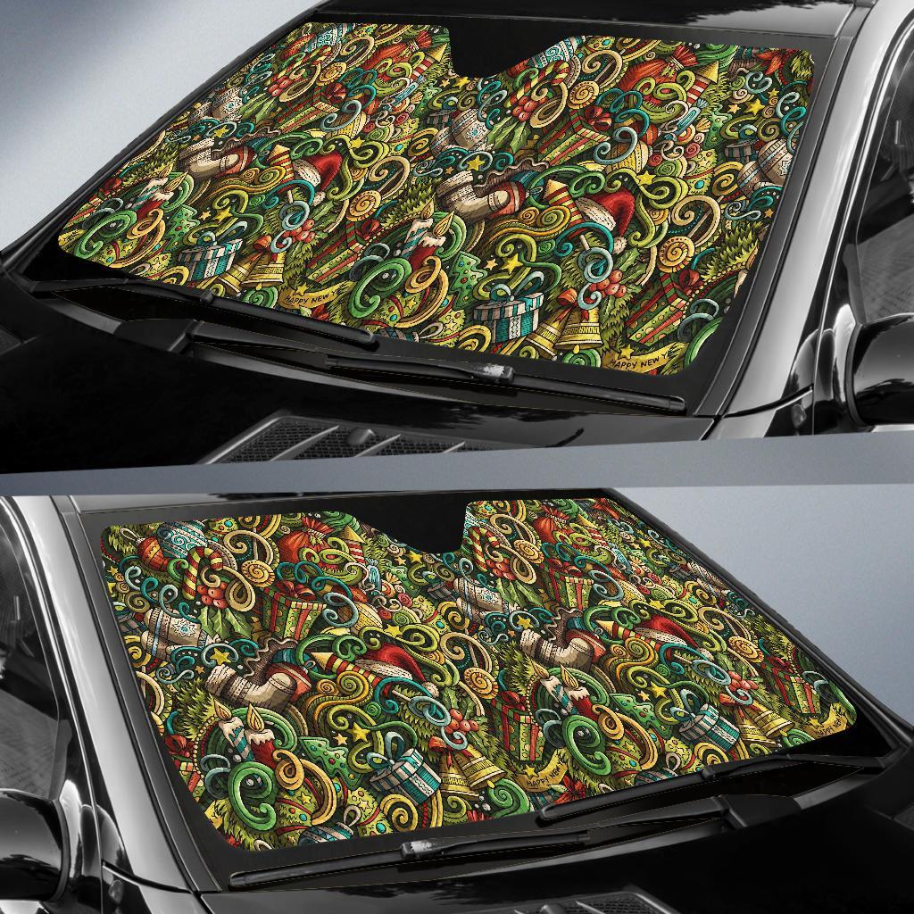 Psychedelic Christmas Pattern Print Car Sun Shade-grizzshop
