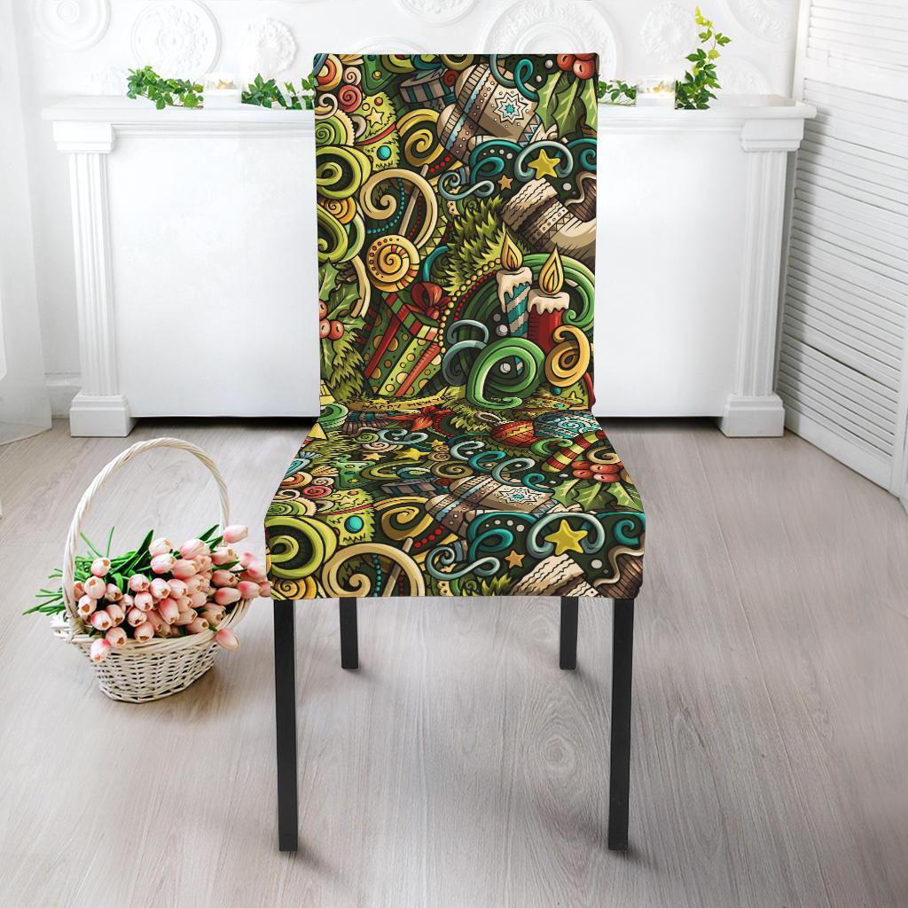 Psychedelic Christmas Pattern Print Chair Cover-grizzshop