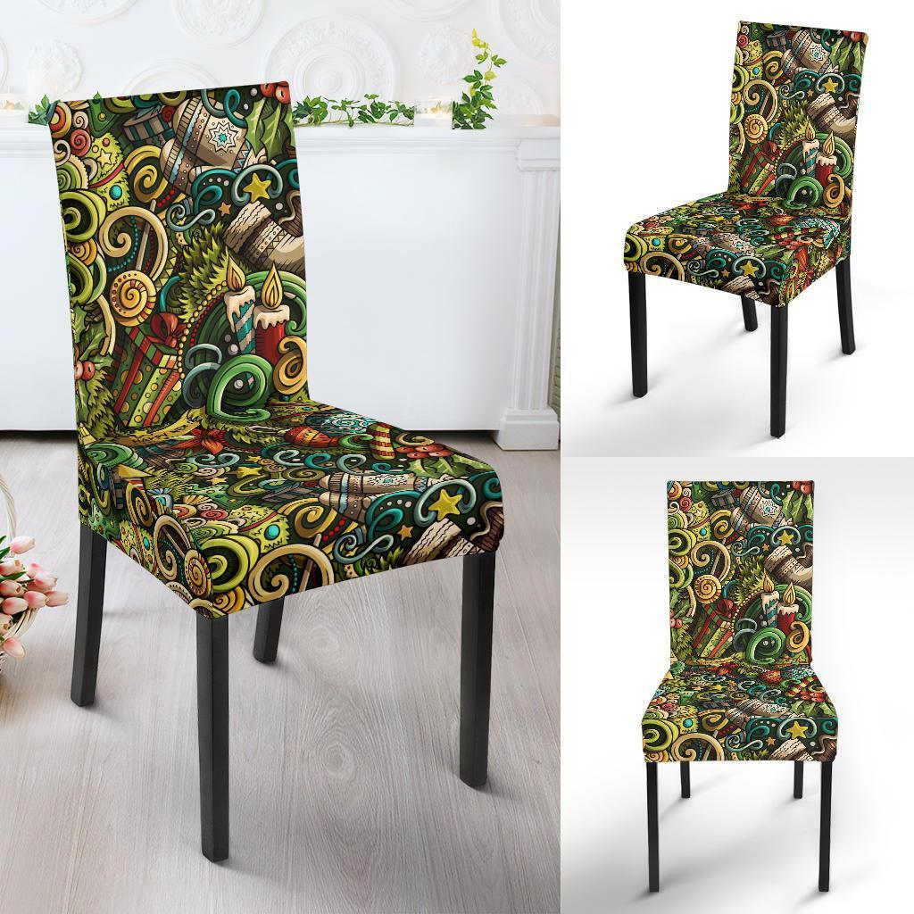 Psychedelic Christmas Pattern Print Chair Cover-grizzshop