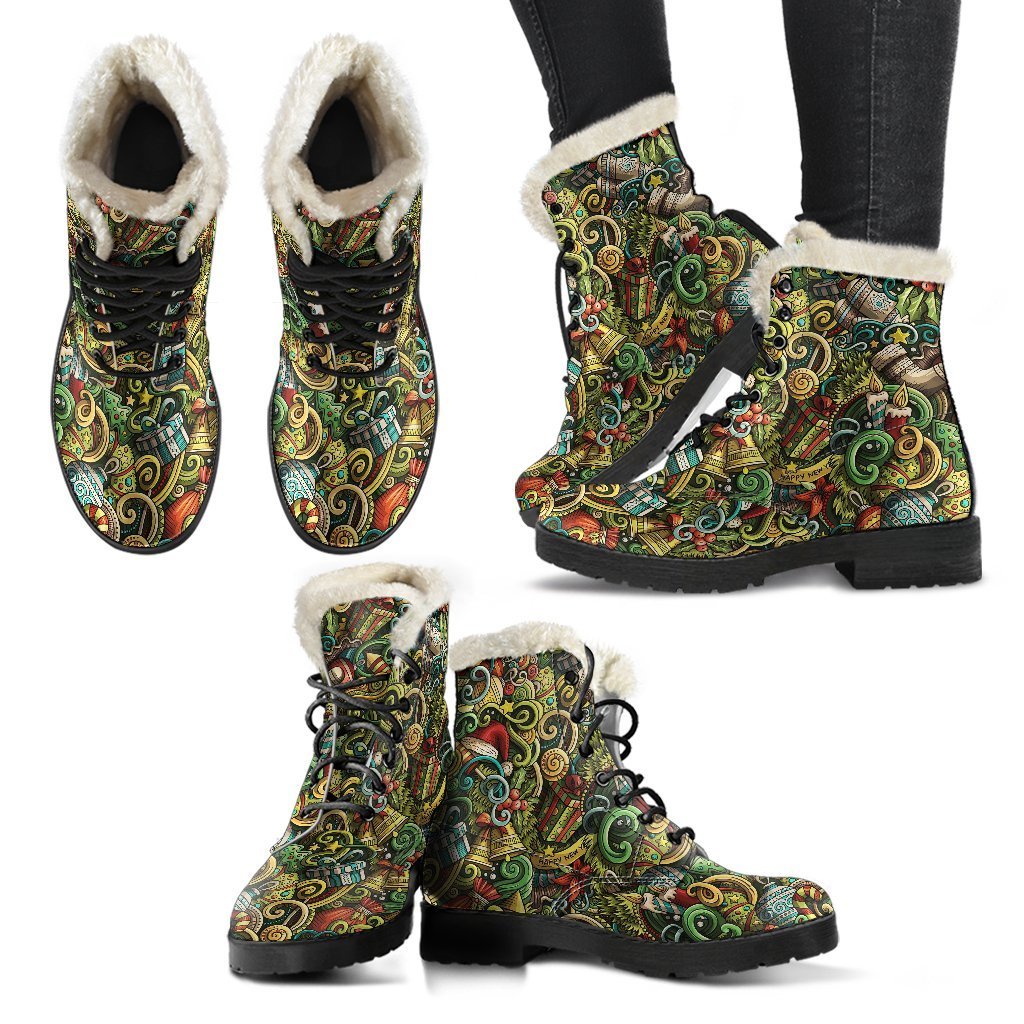 Psychedelic Christmas Pattern Print Comfy Winter Boots-grizzshop