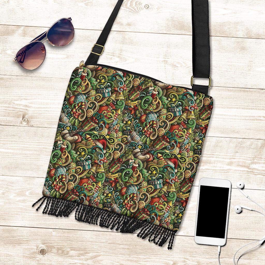 Psychedelic Christmas Pattern Print Crossbody Bags-grizzshop