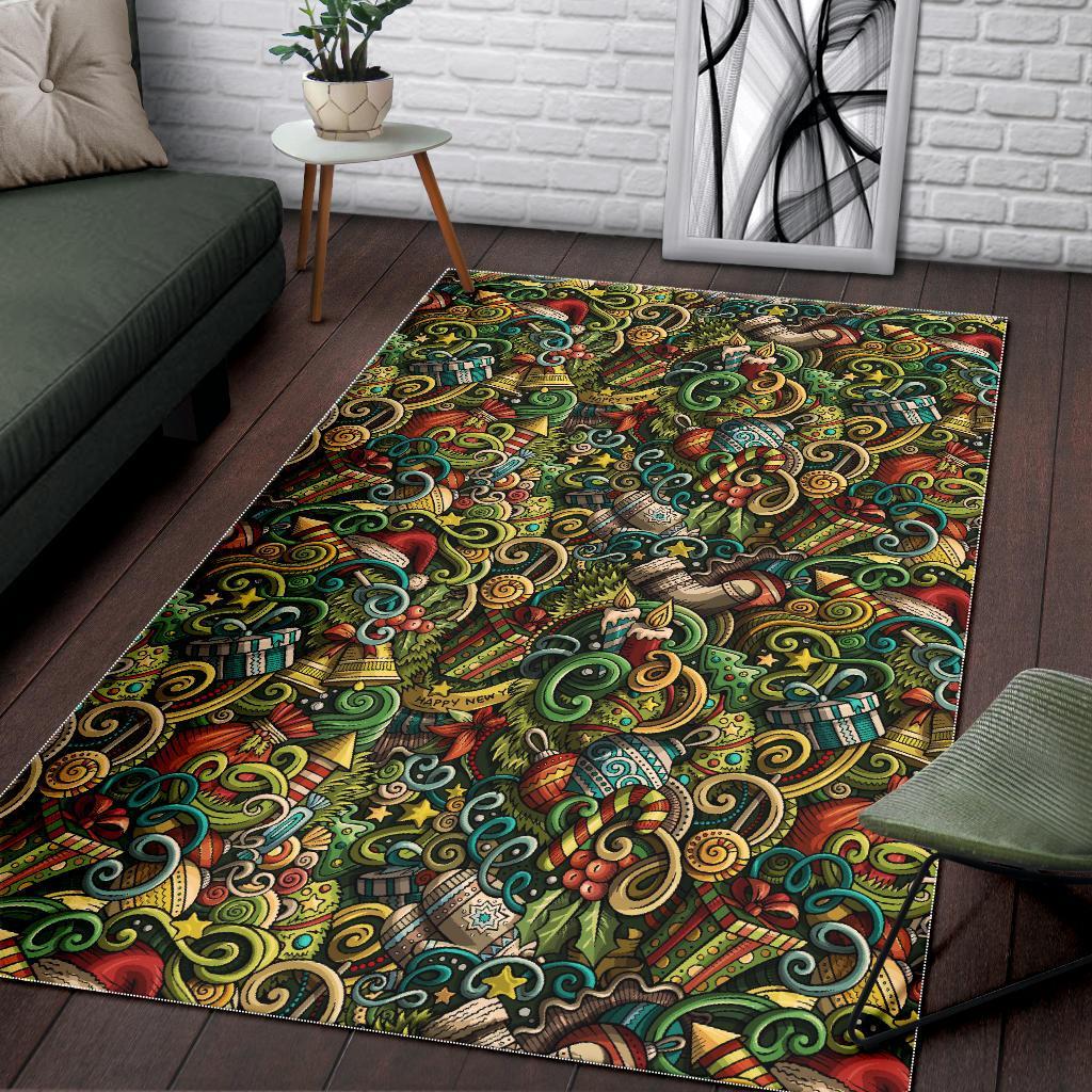 Psychedelic Christmas Pattern Print Floor Mat-grizzshop