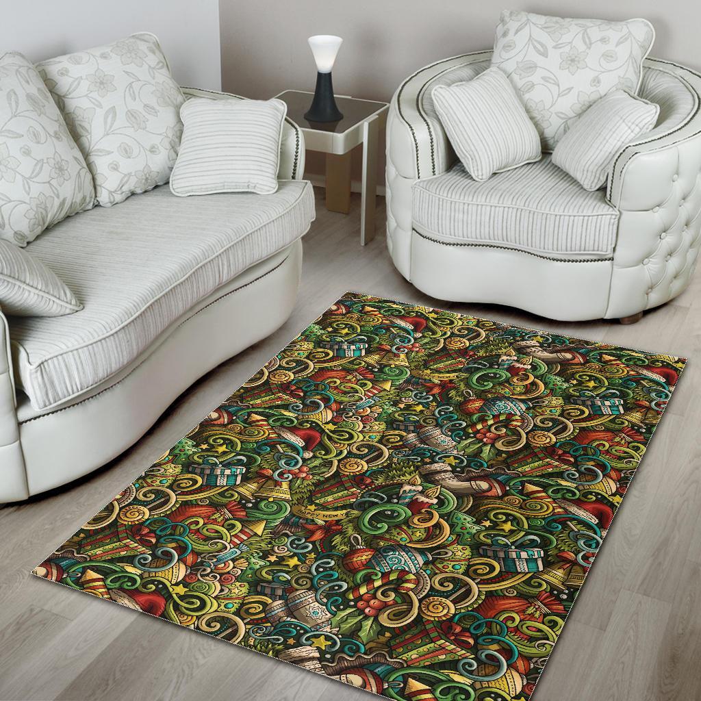 Psychedelic Christmas Pattern Print Floor Mat-grizzshop