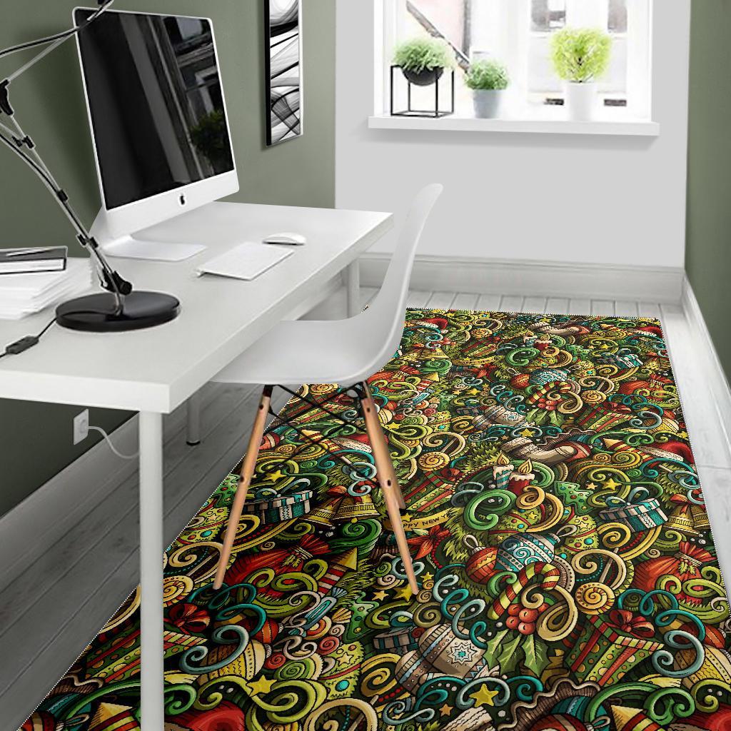 Psychedelic Christmas Pattern Print Floor Mat-grizzshop