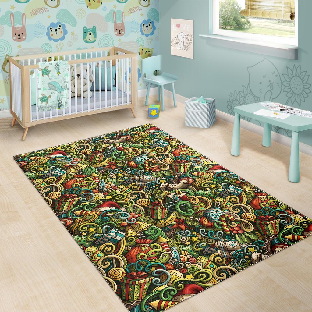 Psychedelic Christmas Pattern Print Floor Mat-grizzshop