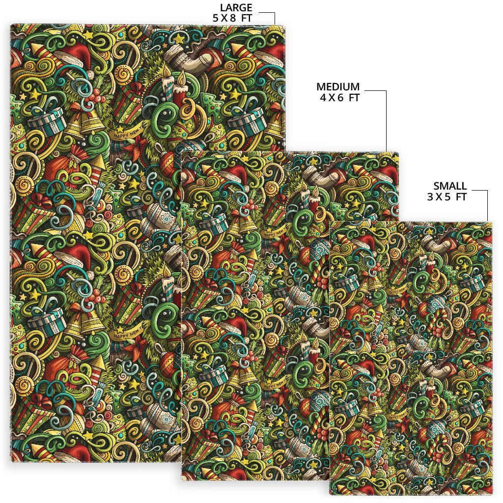 Psychedelic Christmas Pattern Print Floor Mat-grizzshop