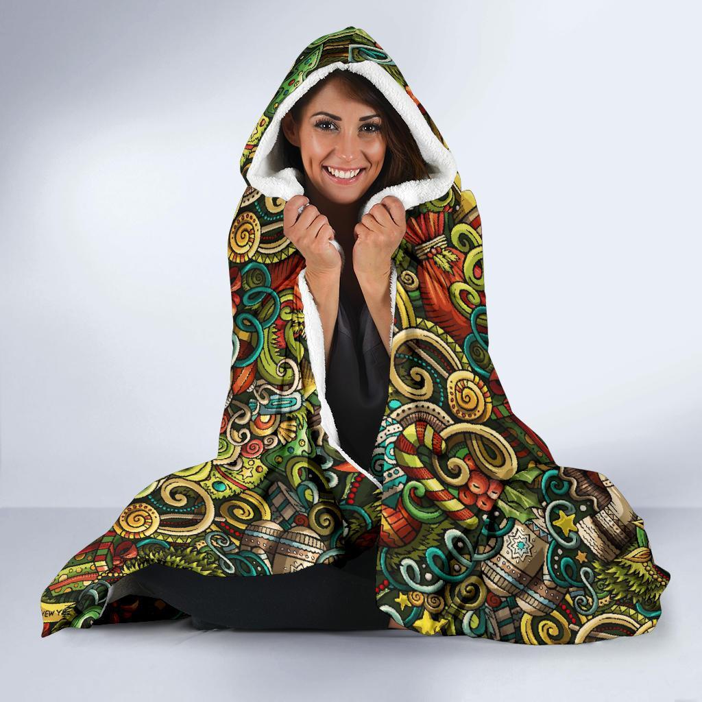 Psychedelic Christmas Pattern Print Hooded Blanket-grizzshop