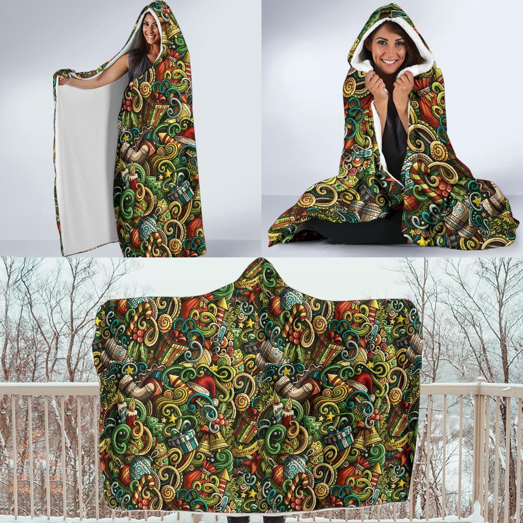 Psychedelic Christmas Pattern Print Hooded Blanket-grizzshop