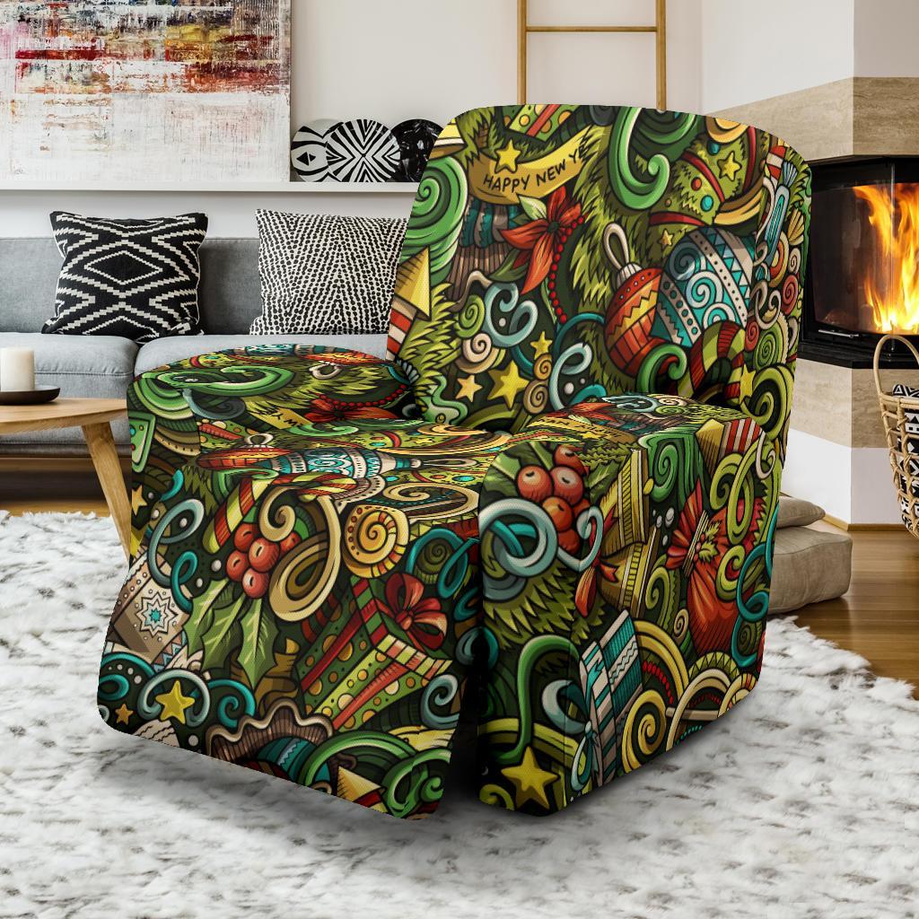 Psychedelic Christmas Pattern Print Recliner Cover-grizzshop