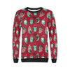 Psychedelic Christmas Pattern Print Red Owl Christmas Pattern Print Women Crewneck Sweatshirt-grizzshop