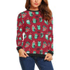 Psychedelic Christmas Pattern Print Red Owl Christmas Pattern Print Women Crewneck Sweatshirt-grizzshop