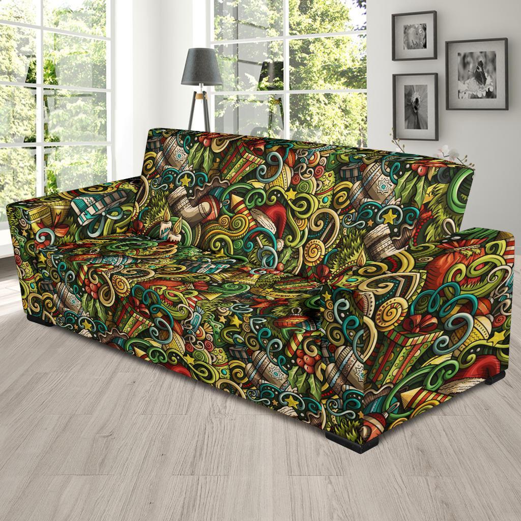 Psychedelic Christmas Pattern Print Sofa Covers-grizzshop