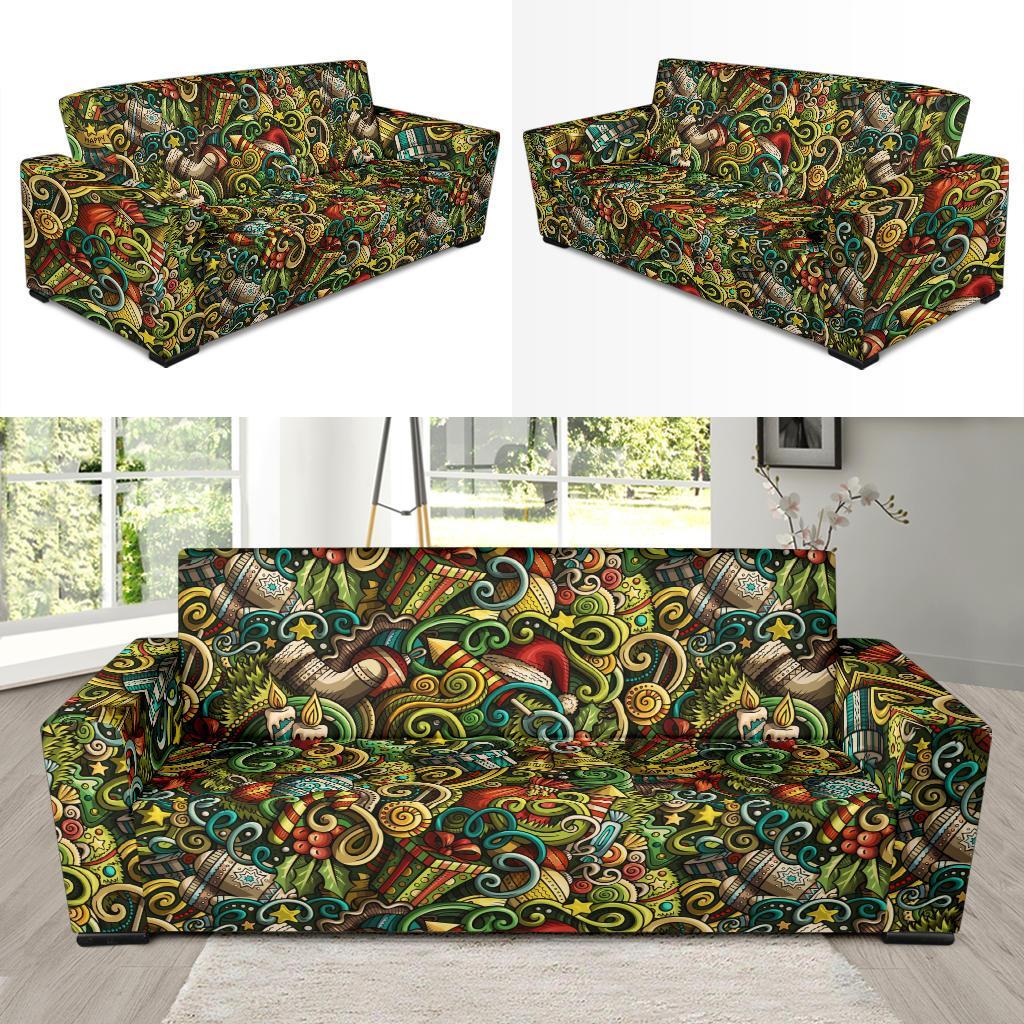 Psychedelic Christmas Pattern Print Sofa Covers-grizzshop