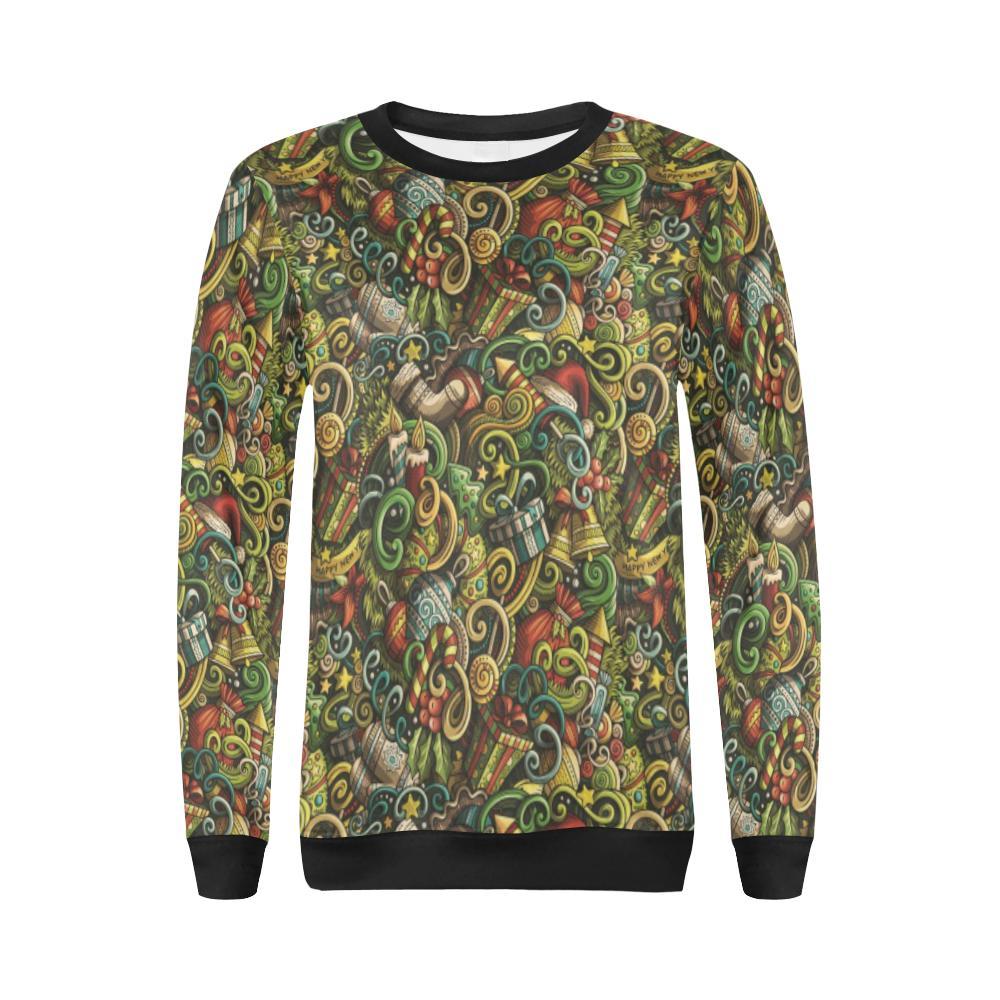 Psychedelic Christmas Pattern Print Women Crewneck Sweatshirt-grizzshop