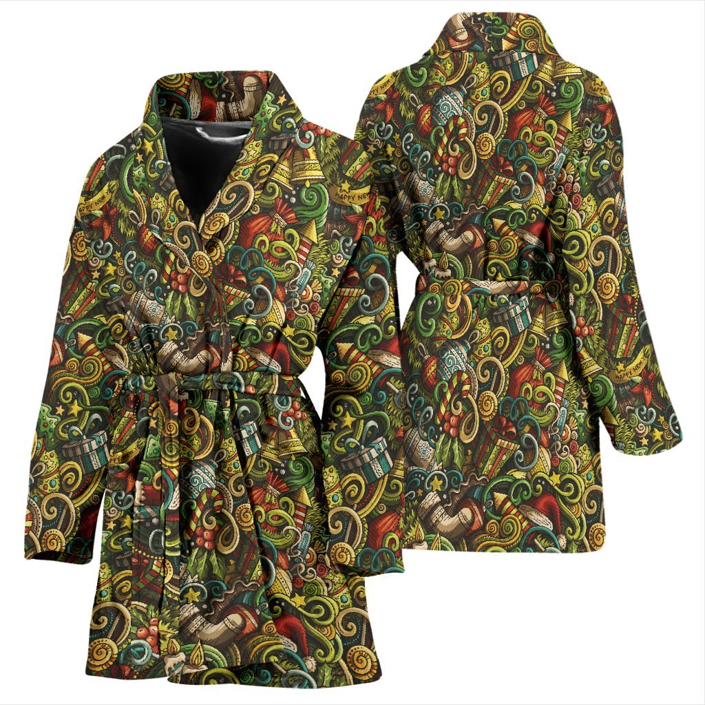 Psychedelic Christmas Pattern Print Women Long Robe-grizzshop