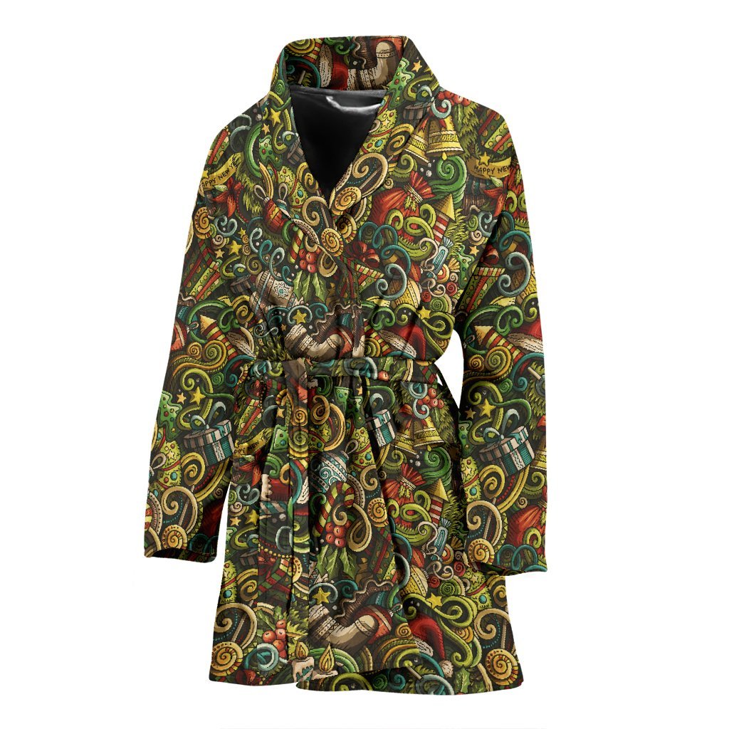 Psychedelic Christmas Pattern Print Women Long Robe-grizzshop