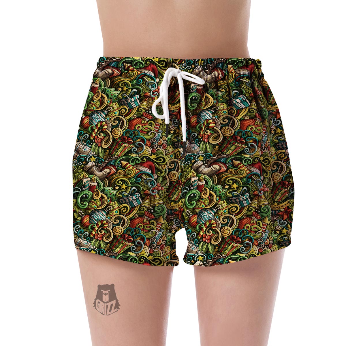 Psychedelic Christmas Pattern Print Women's Shorts-grizzshop