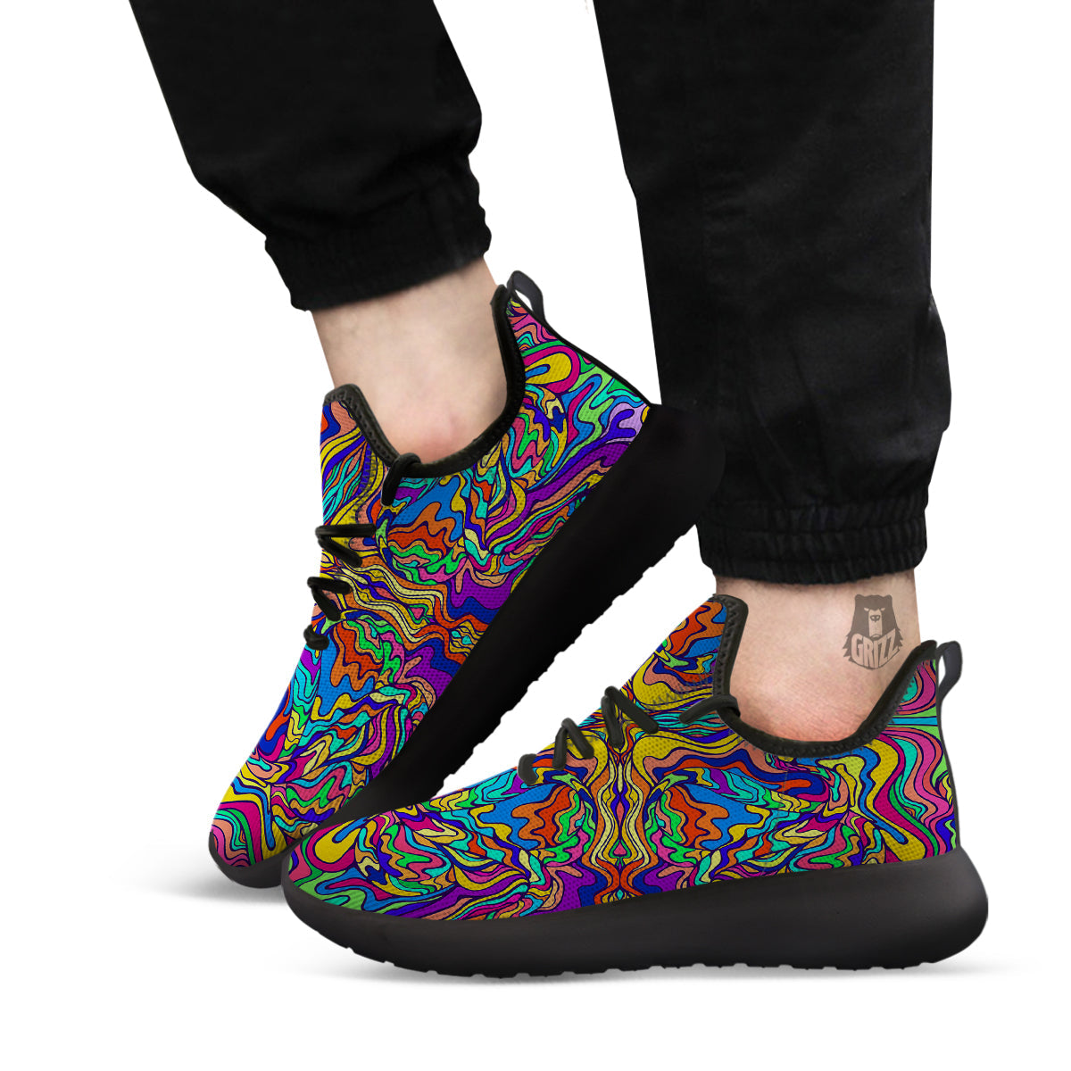 Psychedelic Colorful Fractal Mirror Print Black Athletic Shoes-grizzshop