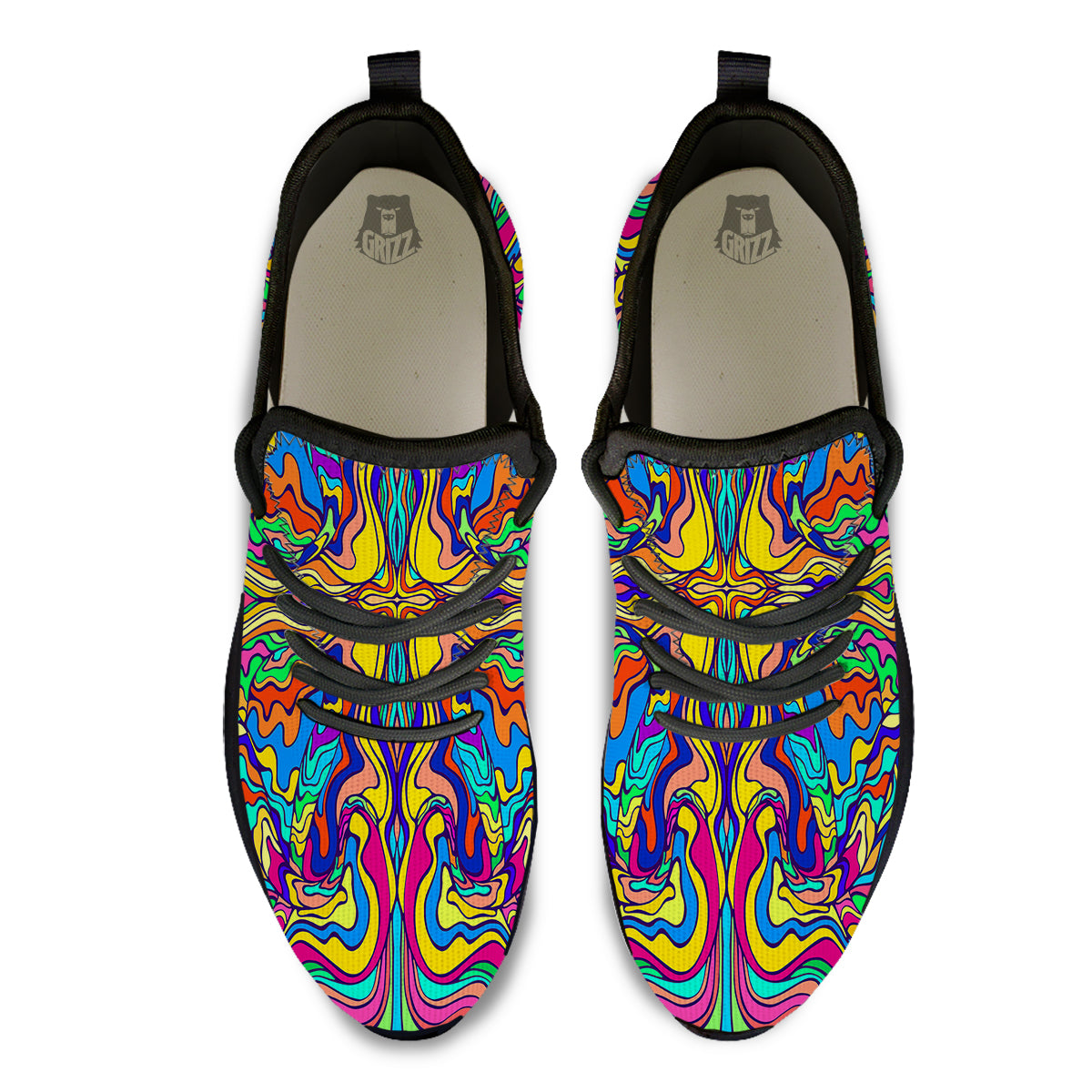 Psychedelic Colorful Fractal Mirror Print Black Athletic Shoes-grizzshop